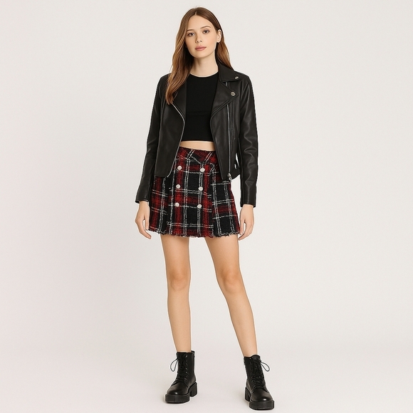 Goodnight Macaroon Red & Blue Tweed Mini Skirt – Edgy & Chic (NWT) - Picture 1 of 4